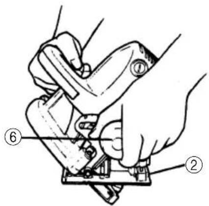 Technical diagram showing hands operating a mechanical device with labeled parts ② and ⑥