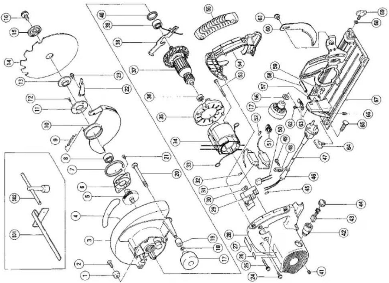 Exploded view diagram of a mechanical assembly with numbered parts and exploded view annotations
