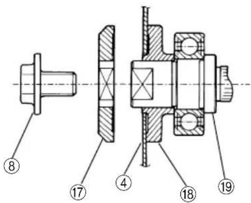 Technical mechanical diagram showing cross-sectional views of a bolted joint with numbered annotations
