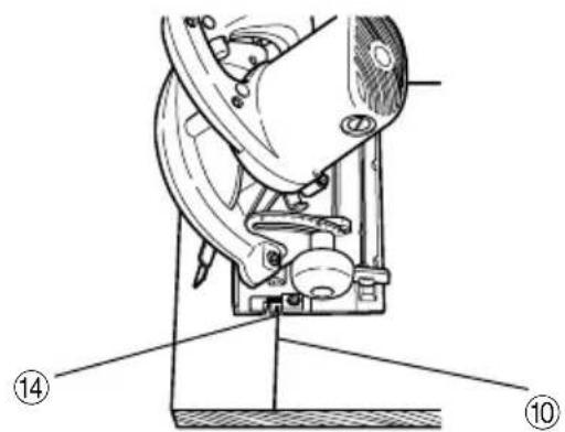 Technical diagram of a mechanical device with numbered annotations indicating parts 10 and 14.