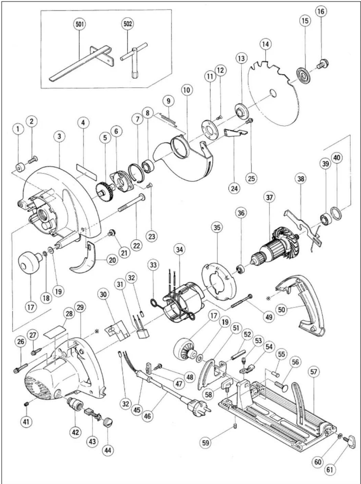 Exploded view diagram of a mechanical assembly with numbered parts for identification