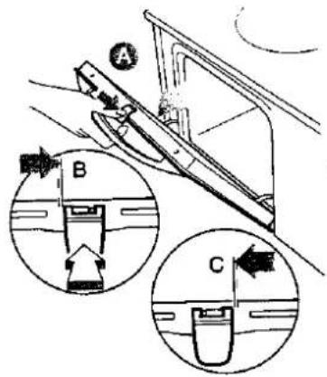 Diagram illustrating a mechanical or fluid system with labeled components A, B, and C, showing directional arrows and flow paths.