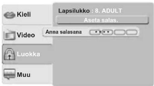 Kieli Lapsilukko : 8, ADULT Aseta salas. Video Anna salasana Luokka Muu