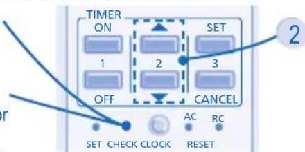 TIMER ON 1 2 SET OFF 3 CANCEL AC RC SET CHECK CLOCK RESET