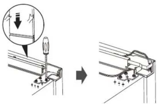 Technical diagram showing a mechanical assembly process with an inset magnified view of a component being inserted.