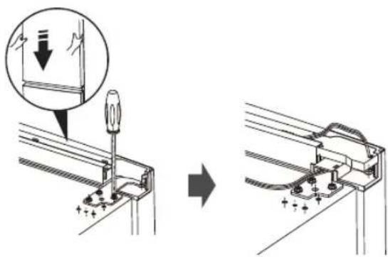 Technical diagram showing a mechanical assembly process with an inset magnified view of a component being inserted.