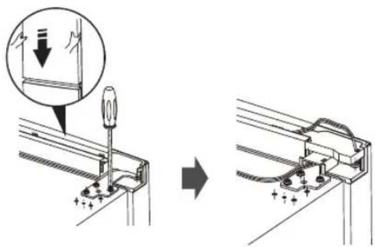 Technical diagram showing a mechanical assembly process with an inset magnified view of a component being removed.
