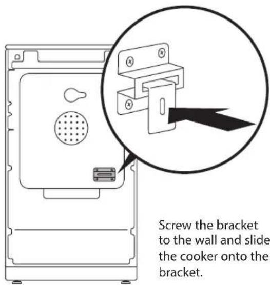 Screw the bracket to the wall and slide the cooker onto the bracket.