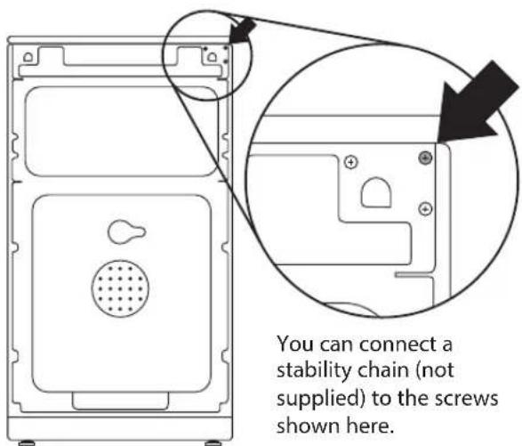 You can connect a stability chain (not supplied) to the screws shown here.