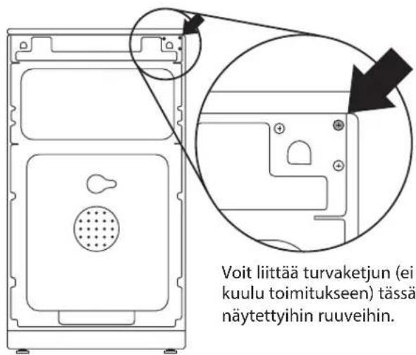 Voit liittää turvaketjun (ei kuulu toimitukseen) tässä näytettyihin ruuveihin.