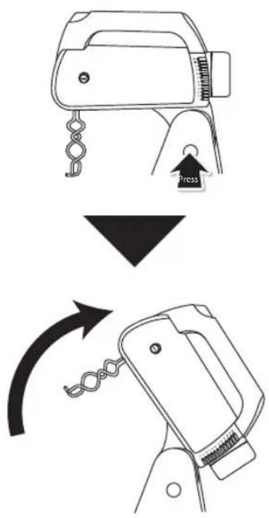Diagram illustrating the process of a hand tool with a press, showing step-by-step assembly and rotation.
