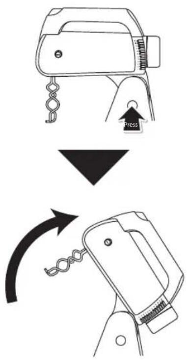Diagram illustrating a manual press application on a hand tool, showing step-by-step states of press and chain switching.