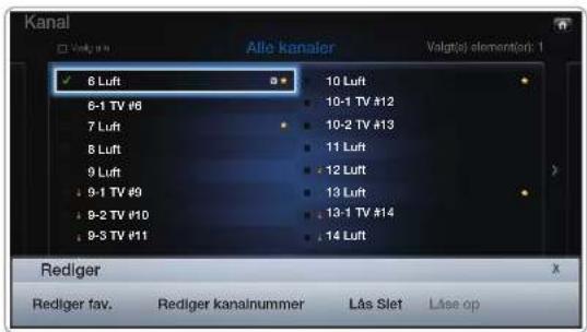Kanal Valg(t) element(0): 1 Alle kanaler ✓ 8 Luft 6-1 TV #6 7 Luft 8 Luft 9 Luft 9-1 TV #9 9-2 TV #10 9-3 TV #11 10 Luft 10-1 TV #12 10-2 TV #13 11 Luft 12 Luft 13 Luft 13-1 TV #14 14 Luft Redlger Redlger fav. Redlger kanalnummer Lås Slet Låse op