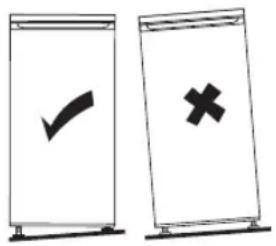Two simple diagrams showing checkmark and cross symbols on vertical bars, likely indicating approval or rejection status.
