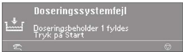 Doseringssystemfejl Doseringsbeholder 1 fyldes Tryk på Start