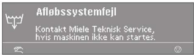 Afløbssystemfejl Kontakt Miele Teknisk Service, hvis maskinen ikke kan startes.