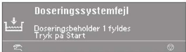 Doseringssystemfejl Doseringsbeholder 1 fyldes Tryk på Start