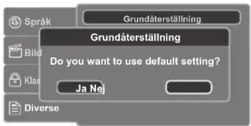 Grundäterställning Grundäterställning Do you want to use default setting? Ja Nej Diverse