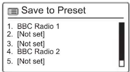 Save to Preset 1. BBC Radio 1 2. [Not set] 3. [Not set] 4. BBC Radio 2 5. [Not set]