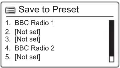 Save to Preset 1. BBC Radio 1 2. [Not set] 3. [Not set] 4. BBC Radio 2 5. [Not set]