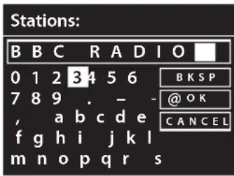 Stations: B B C R A D I O 0 1 2 3 4 5 6 7 8 9 . - - , a b c d e f g h i j k l m n o p q r s B K S P @ OK C A N C E L