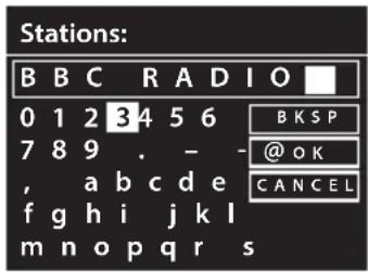 Stations: B B C R A D I O 0 1 2 3 4 5 6 7 8 9 . - - , a b c d e f g h i j k l m n o p q r s B K S P @ O K C A N C E L