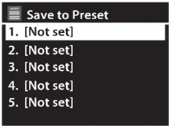 Save to Preset 1. [Not set] 2. [Not set] 3. [Not set] 4. [Not set] 5. [Not set]
