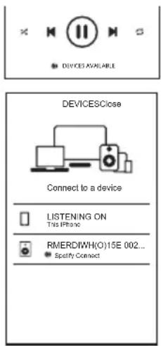 DEVICES AVAILABLE DEVICESClose Connect to a device LISTENING ON This iPhone RMERDIWH(O)15E 002... Spotify Connect