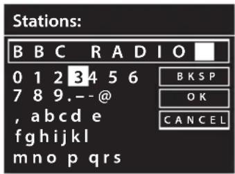Stations: BBC RADIO 0 1 2 3 4 5 6 7 8 9. -- @ , abcde fghijkl mno p qrs B K S P O K C A N C E L