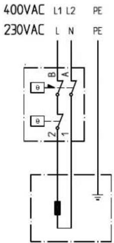 400VAC L1 L2 PE 230VAC L N PE B A e e 2 1