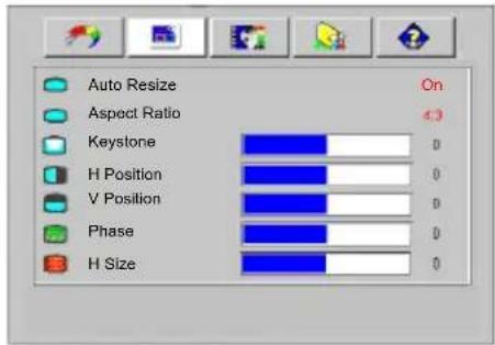 Auto Resize Aspect Ratio Keystone H Position V Position Phase H Size On 4.3 0 0 0 0 0 0