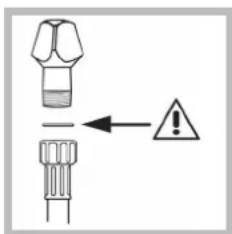 Diagram showing a mechanical component with an arrow and warning symbol indicating absence or failure.