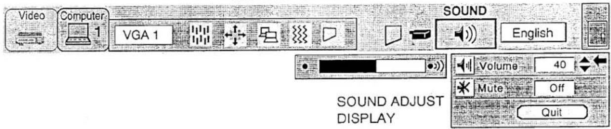 Video Computer VGA 1 SOUND English SOUND ADJUST DISPLAY Volume 40 Mute Off Quit