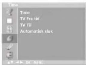 Time TV Fra tid TV Til Automatisk sluk