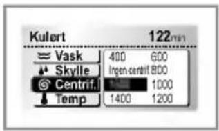Kulert 122min Vask 400 600 Skylle Ingen centrif 800 Centrif. 1000 Temp 1400 1200