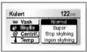 Kulort 122min Vask Skyline Centrif. Temp Normal Super Stop skylning Ingen skylning