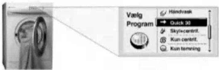 Vælg Program Hindvask Quick 30 Skyl+centrif. Kun centrif. Kun terming