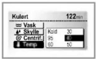 Kulert 122min Vask Skylle Kald 30 Centrif. 95 40 Temp 60 50