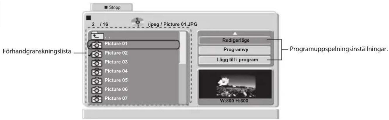 Stopp 2 / 16 /jpeg / Picture 01.JPG Förhandgranskningslista Redigerläge Programvy Lägg till i program Programuppspelningsinställningar. W:800 H:600