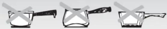 Three identical illustrations of cooking utensils with crossed-out marks, no text or symbols present