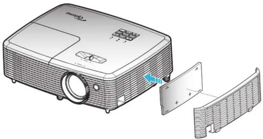 OPTOMA DX349 - Installing and cleaning the dust filter - 1