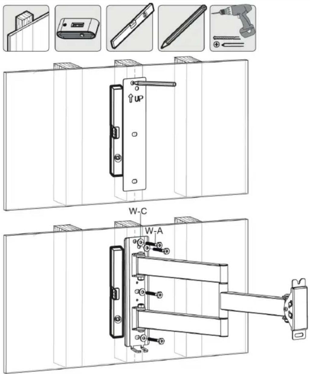 Technical diagram showing assembly of a door lock mechanism with labeled components and exploded views