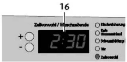 16 Zellvorwahl / Waschzeitende + ○ - ○ 2:30 Kinderkühlung Eile Wasserheinzuf Schussförg Tir Zellvorwahl