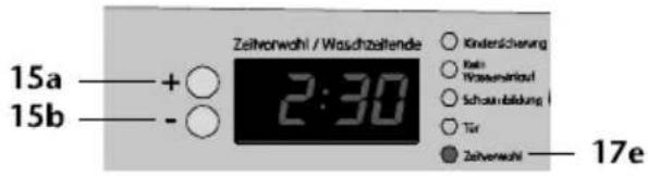15a —+ ○ 15b —- ○ Zeitvorwahl / Waschzeitende 2:30 ○ Kindersicherung ○ Kiel ○ Nöseverlust ○ Schauerabildung ○ Tür ● Zeitvorwahl — 17e