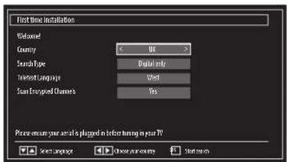 First time installation Welcome Country OK Search Type Digital only Telephone Language What Scan Engraved Channels Yes Please ensure your email is plugged in before having in your PC! Select Language Choose your own Start next