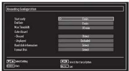 Recording Configuration Start early End time Max TimeShift Auto-Board - Record - Employee Hand stick Information Format Disk Select Setting Select Start Parameters Select End