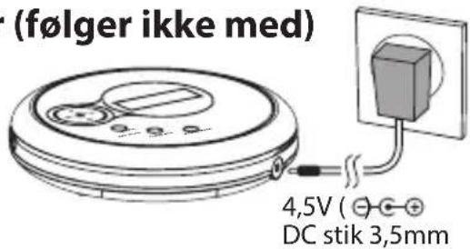 (følger ikke med) 4,5V (⊖⊕⊕ DC stik 3,5mm