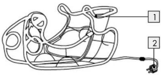 Diagram of a car body with labeled parts, showing internal structure and cable connections