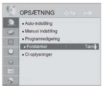OPS/ETNING • Auto-indstilling • Manuel indstilling • Programredigering • Forstarker Tæng • CI-oplysninger