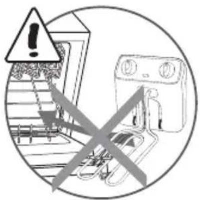 Warning symbol with warning triangle and crossed lines indicating blocked or invalid conditions around a device